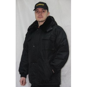 Куртка охранника зимняя удлиненная черная (тк. Турист) с воротником флис
